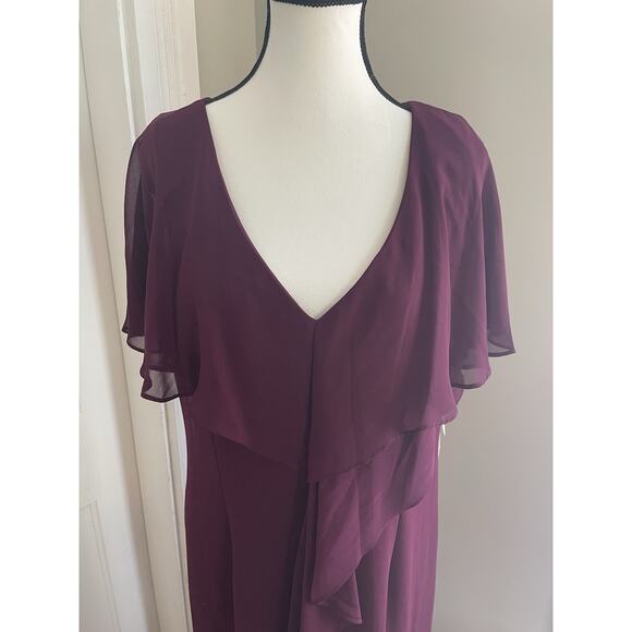 Papell Studio by Adrianna Papell Flutter-Sleeve Crepe Ruffled Gown Women’s Sz 14 - Picture 2 of 10